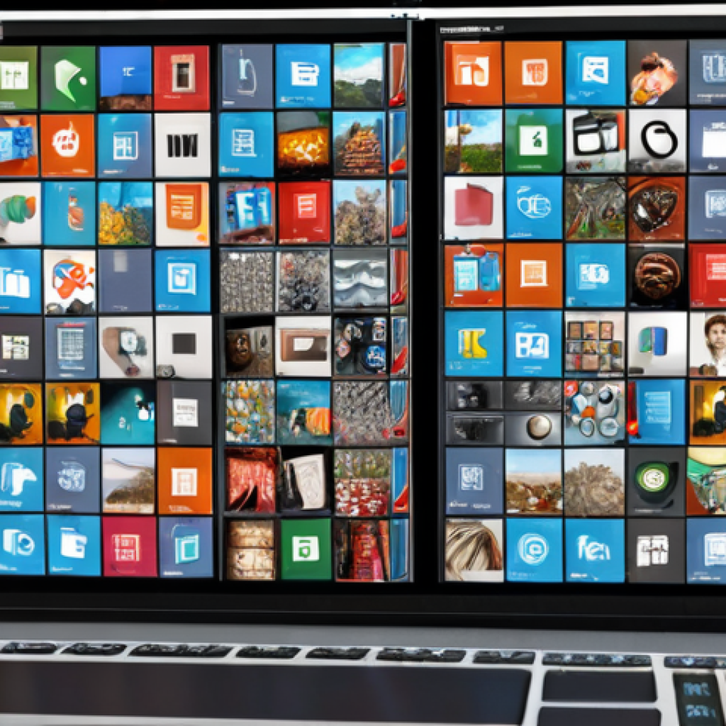 **A cluttered digital desktop:** Overlapping windows, scattered files, and overflowing app icons, symbolizing a loss of control over digital assets. A sense of digital chaos.