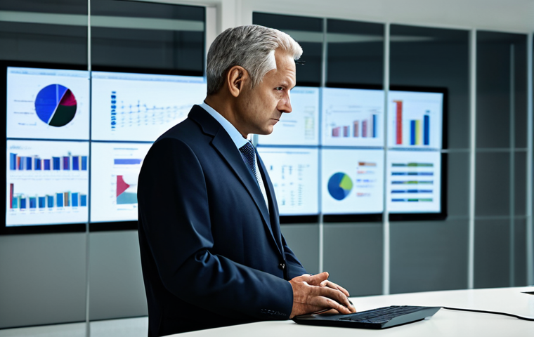 A thoughtful middle-aged professional, fully clothed in modest business attire, stands in a contemporary office setting, gazing reflectively at a large, transparent display. The screen shows a montage of various digital images, some slightly pixelated or with subtle data corruption artifacts, symbolizing digital memory decay. The background features a blurred, minimalist office with soft, diffused lighting, creating a pensive atmosphere. This image captures the essence of digital transience. Professional photography, high-resolution, perfect anatomy, correct proportions, natural pose, well-formed hands, proper finger count, natural body proportions, safe for work, appropriate content, fully clothed, modest.